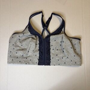 Cacique Unlined Full Coverage No Wire Front Closure Bra Gray W/ Stars Womens 44H